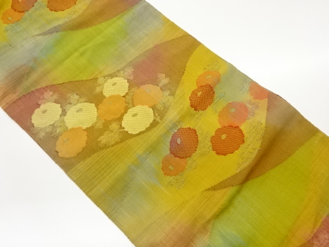 手織り紬万寿菊模様織出し名古屋帯